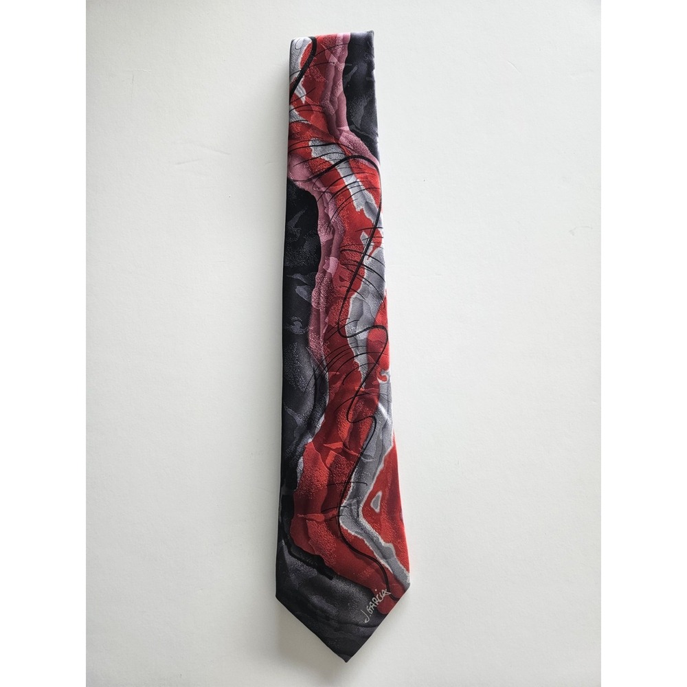 J. Garcia Silk Necktie Liquid Torso Red‎ Black Gray Abstract Art Print Mens Tie